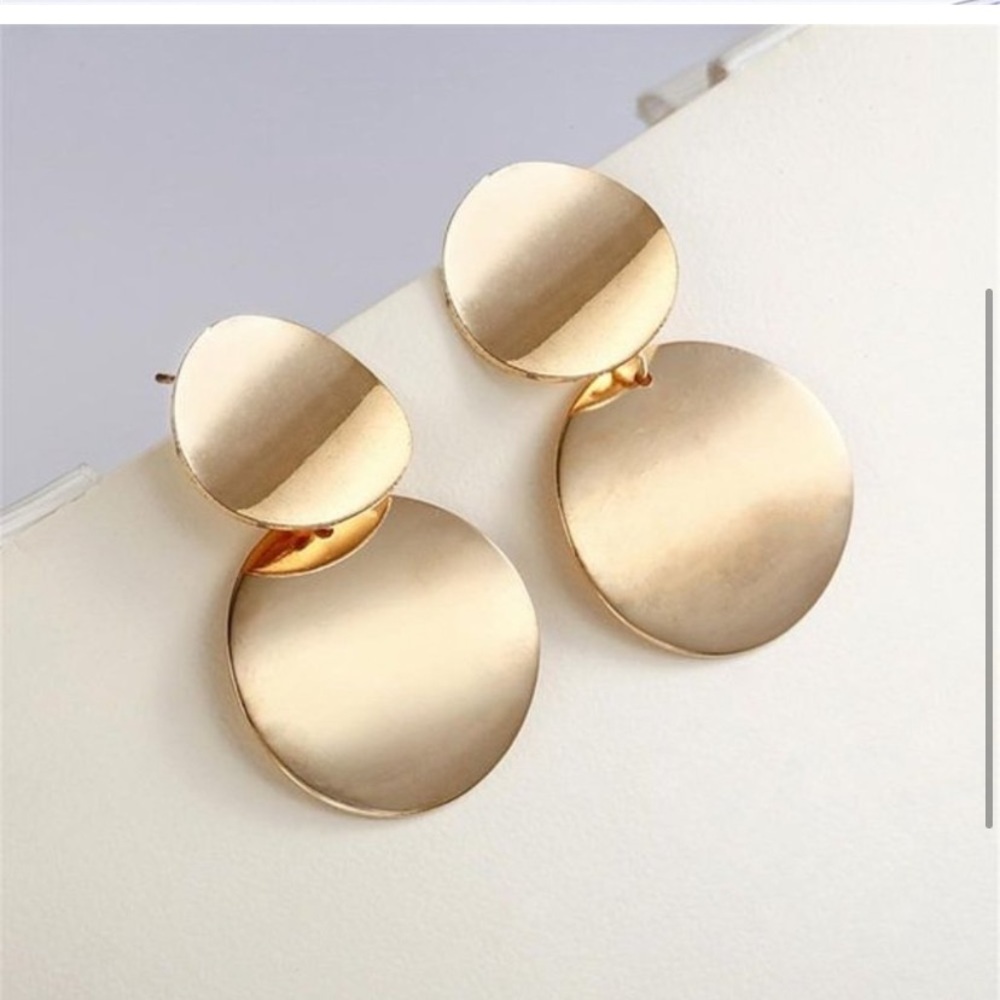 Gold Tone Dangle Disc Earrings - Picture 3 of 4